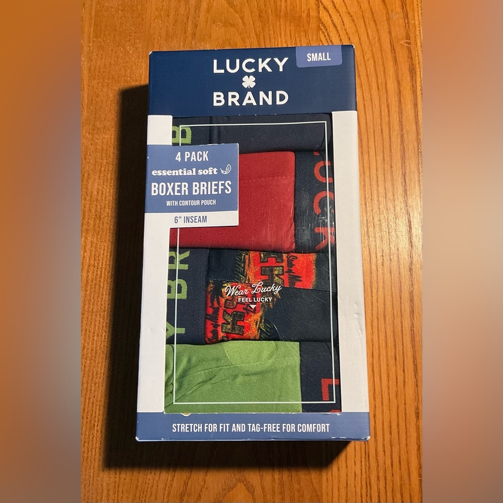 Lucky Brand Men's Boxer Briefs 4-Pack - Red, Green, Black small